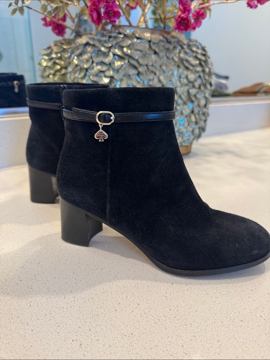 kate spade Shoes - Kate Spade Black Suede Ankle Boots with Charm Accent